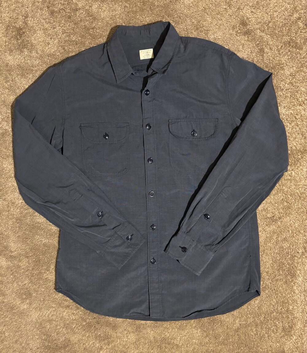 J.Crew Mens 2-Ply 100% Cotton Gray Long Sleeve Button-Up Work Shirt Size M